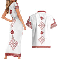 Latvia Jani Midsummer Couples Matching Short Sleeve Bodycon Dress and Hawaiian Shirt Red White Latvijas Auseklis