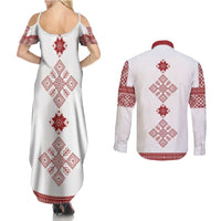 Latvia Jani Midsummer Couples Matching Summer Maxi Dress and Long Sleeve Button Shirt Red White Latvijas Auseklis