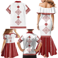 Latvia Jani Midsummer Family Matching Mermaid Dress and Hawaiian Shirt Red White Latvijas Auseklis