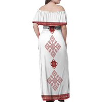Latvia Jani Midsummer Family Matching Off Shoulder Maxi Dress and Hawaiian Shirt Red White Latvijas Auseklis