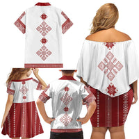 Latvia Jani Midsummer Family Matching Off Shoulder Short Dress and Hawaiian Shirt Red White Latvijas Auseklis