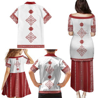 Latvia Jani Midsummer Family Matching Puletasi and Hawaiian Shirt Red White Latvijas Auseklis