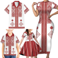 Latvia Jani Midsummer Family Matching Short Sleeve Bodycon Dress and Hawaiian Shirt Red White Latvijas Auseklis