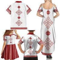 Latvia Jani Midsummer Family Matching Summer Maxi Dress and Hawaiian Shirt Red White Latvijas Auseklis