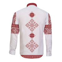 Latvia Jani Midsummer Long Sleeve Button Shirt Red White Latvijas Auseklis