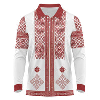Latvia Jani Midsummer Long Sleeve Polo Shirt Red White Latvijas Auseklis