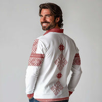 Latvia Jani Midsummer Long Sleeve Polo Shirt Red White Latvijas Auseklis