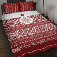 Latvia Jani Midsummer Quilt Bed Set Red White Latvijas Auseklis