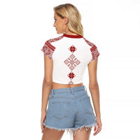 Latvia Jani Midsummer Raglan Cropped T Shirt Red White Latvijas Auseklis