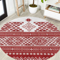 Latvia Jani Midsummer Round Carpet Red White Latvijas Auseklis