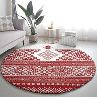 Latvia Jani Midsummer Round Carpet Red White Latvijas Auseklis