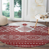 Latvia Jani Midsummer Round Carpet Red White Latvijas Auseklis
