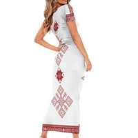 Latvia Jani Midsummer Short Sleeve Bodycon Dress Red White Latvijas Auseklis