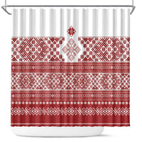 Latvia Jani Midsummer Shower Curtain Red White Latvijas Auseklis