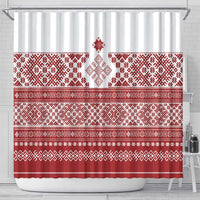 Latvia Jani Midsummer Shower Curtain Red White Latvijas Auseklis