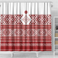 Latvia Jani Midsummer Shower Curtain Red White Latvijas Auseklis