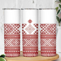 Latvia Jani Midsummer Skinny Tumbler Red White Latvijas Auseklis