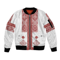 Latvia Jani Midsummer Sleeve Zip Bomber Jacket Red White Latvijas Auseklis