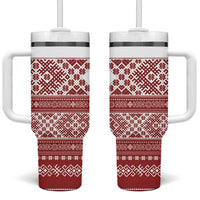 Latvia Jani Midsummer Tumbler With Handle Red White Latvijas Auseklis