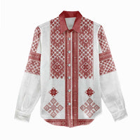 Latvia Jani Midsummer Women Casual Shirt Red White Latvijas Auseklis