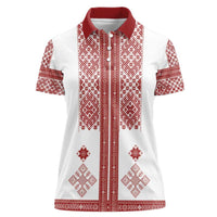 Latvia Jani Midsummer Women Polo Shirt Red White Latvijas Auseklis