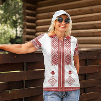 Latvia Jani Midsummer Women Polo Shirt Red White Latvijas Auseklis