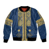Latvia Jani Midsummer Bomber Jacket Blue Gold Latvijas Auseklis