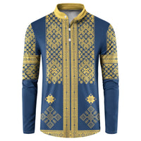 Latvia Jani Midsummer Button Sweatshirt Blue Gold Latvijas Auseklis