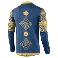 Latvia Jani Midsummer Button Sweatshirt Blue Gold Latvijas Auseklis