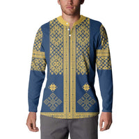 Latvia Jani Midsummer Button Sweatshirt Blue Gold Latvijas Auseklis