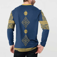 Latvia Jani Midsummer Button Sweatshirt Blue Gold Latvijas Auseklis
