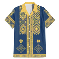 Latvia Jani Midsummer Family Matching Mermaid Dress and Hawaiian Shirt Blue Gold Latvijas Auseklis