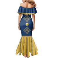 Latvia Jani Midsummer Family Matching Mermaid Dress and Hawaiian Shirt Blue Gold Latvijas Auseklis