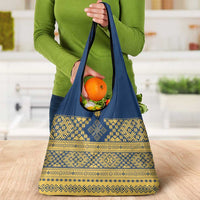 Latvia Jani Midsummer Grocery Bag Blue Gold Latvijas Auseklis