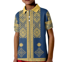 Latvia Jani Midsummer Kid Polo Shirt Blue Gold Latvijas Auseklis