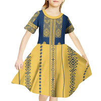 Latvia Jani Midsummer Kid Short Sleeve Dress Blue Gold Latvijas Auseklis