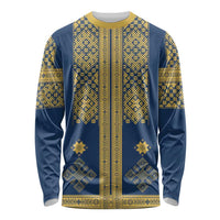 Latvia Jani Midsummer Long Sleeve Shirt Blue Gold Latvijas Auseklis