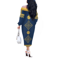 Latvia Jani Midsummer Off The Shoulder Long Sleeve Dress Blue Gold Latvijas Auseklis