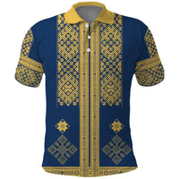 Latvia Jani Midsummer Polo Shirt Blue Gold Latvijas Auseklis