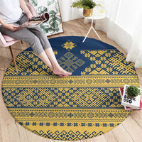 Latvia Jani Midsummer Round Carpet Blue Gold Latvijas Auseklis