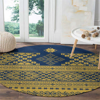 Latvia Jani Midsummer Round Carpet Blue Gold Latvijas Auseklis