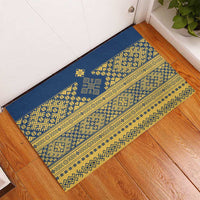 Latvia Jani Midsummer Rubber Doormat Blue Gold Latvijas Auseklis