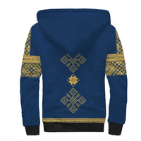 Latvia Jani Midsummer Sherpa Hoodie Blue Gold Latvijas Auseklis