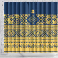 Latvia Jani Midsummer Shower Curtain Blue Gold Latvijas Auseklis