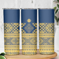 Latvia Jani Midsummer Skinny Tumbler Blue Gold Latvijas Auseklis