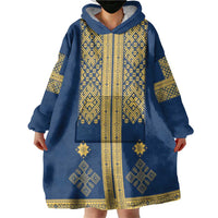 Latvia Jani Midsummer Wearable Blanket Hoodie Blue Gold Latvijas Auseklis