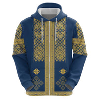 Latvia Jani Midsummer Zip Hoodie Blue Gold Latvijas Auseklis