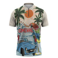 Summer Holiday It's 5 o'clock Somewhere Vintage Hawaii Zipper Polo Shirt