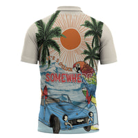 Summer Holiday It's 5 o'clock Somewhere Vintage Hawaii Zipper Polo Shirt
