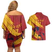 Spain La Furia Roja Custom Couples Matching Off Shoulder Short Dress and Hawaiian Shirt 2024 Tetracampeon Espana LT7 - Wonder Print Shop